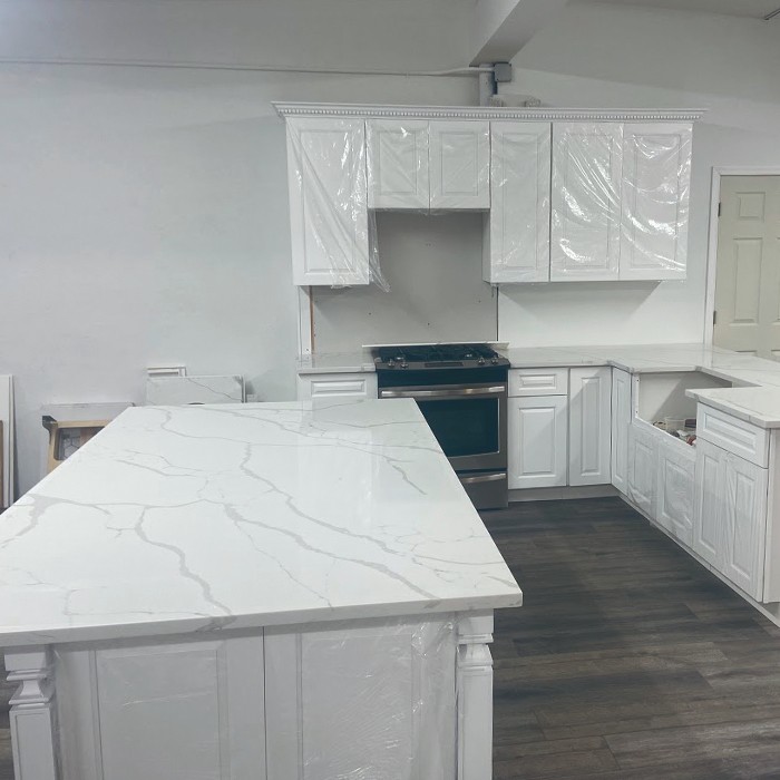 white cabinets and countertops